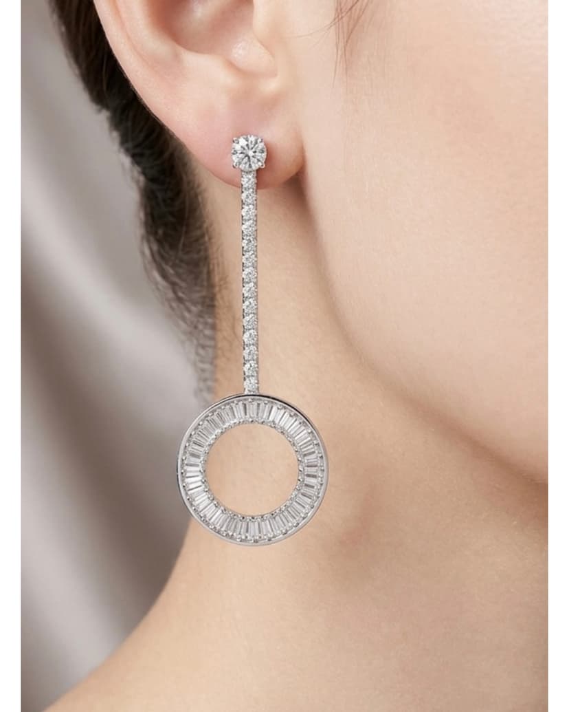 Zircon Halo Circle Drop Earrings